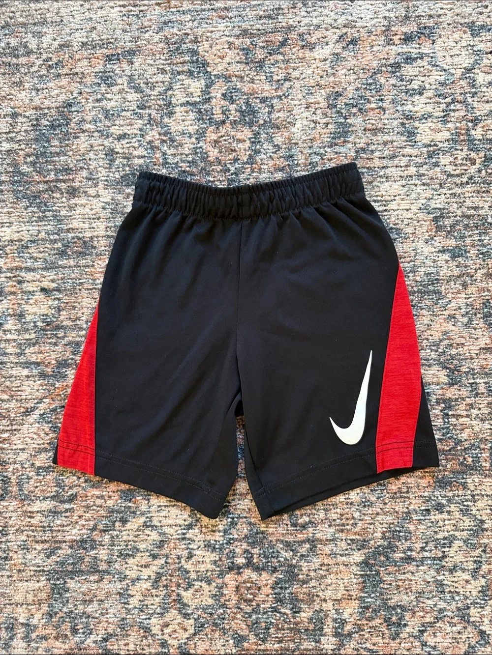Nike Black & Red Boys' Athletic Shorts with White Swoosh